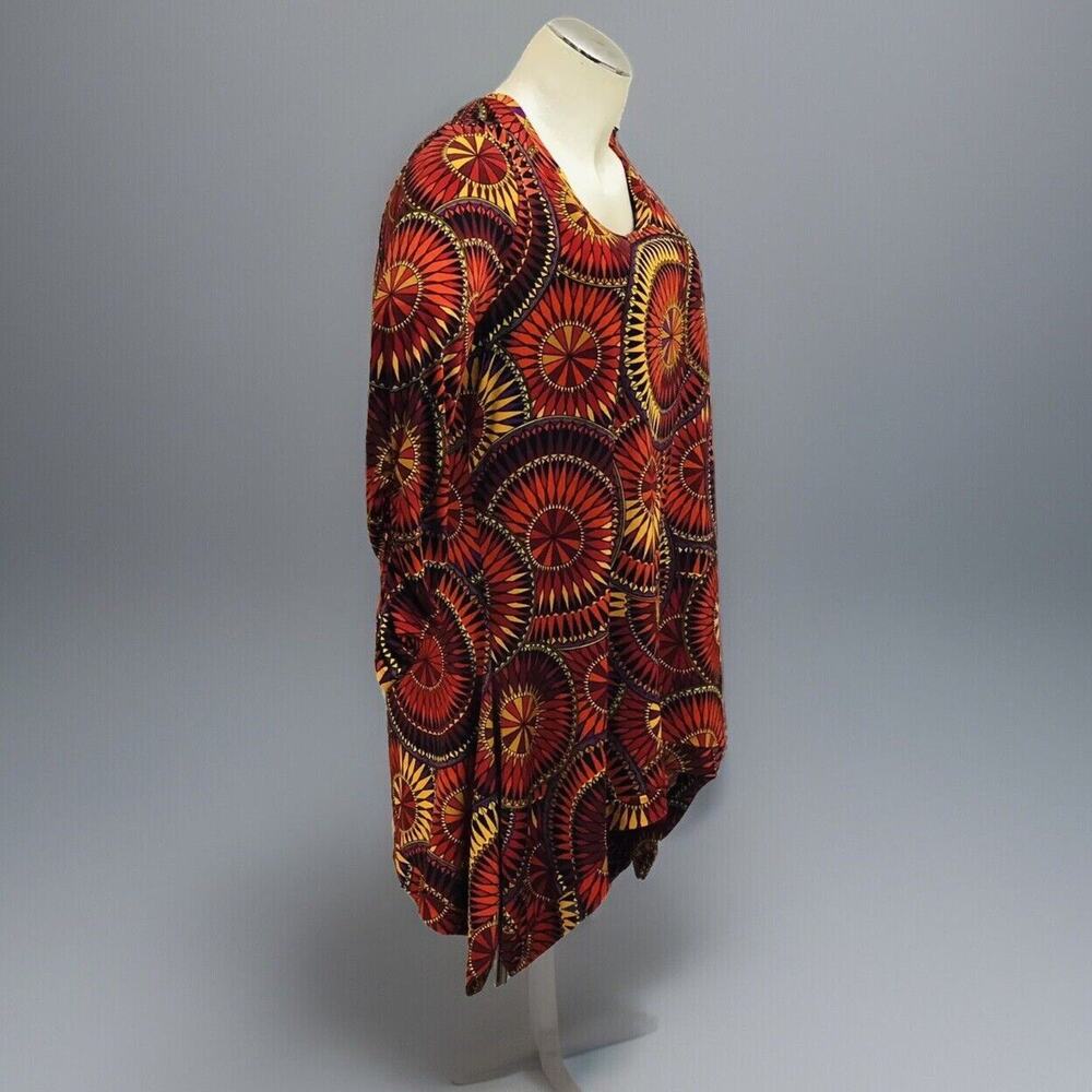 Premise Tunic Top Womens 1X Shark Bite Colorful Orange 3/4 Ruched Sleeve Boho